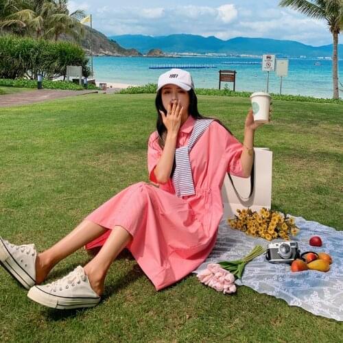 Shirt dress shawl two-piece set, the new summer 2021 womens French first love large A-line skirt