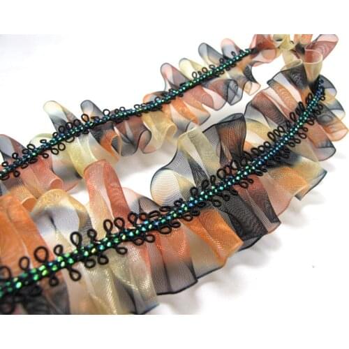 Pleated Trim with Picot Edge Trim|1 5/8 Inches Pleated Ombre Printed Chiffon Trim|Organza Chiffon Trim|Retro Handmade Supplies