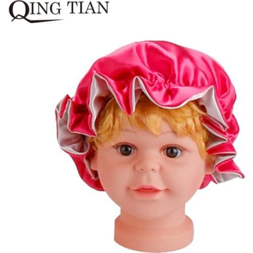 Drop shipping！Reversible Satin Bonnet Kids 2 Layer Satin Silk Sleeping Bonnets Baby Hair Hat