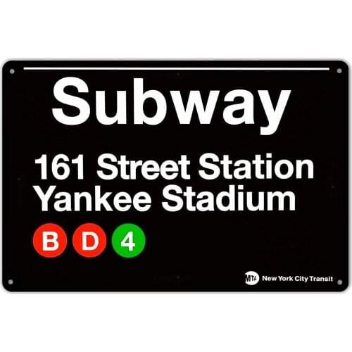 Yankee Stadium New York Street Subway 161 Retro Wall Bar Decor Metal Tin Sign 8x12in