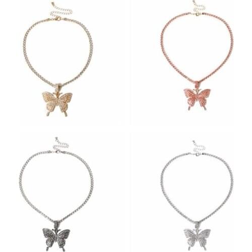 Sparking Fully Iced Out Crystal Pave Butterfly Pendant Cubic Zircon 3D Butterfly Pendant Necklace Fashion Jewelry