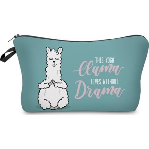 Fresh Green Color Cute Animal Alpaca 3D Printing Zipper Design Cosmetic Make up Bags 2021 Newest Fashion For Women Girls Zipper