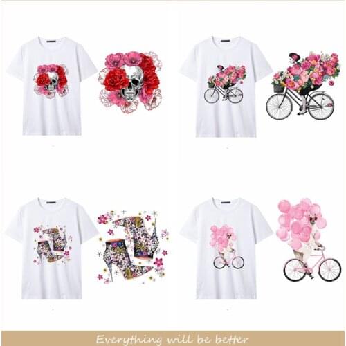 Flower High Heels Girl Thermo Applique Sticker Clothes Heat-Sensitive Iron On T-shirt Transfers Patches DIY Flower Patch Decor