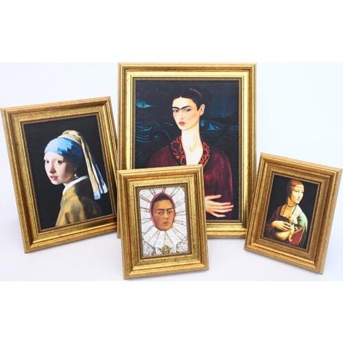 Vintage Painting Retro Oil Paintings Woman Golden Frame Decoration Painting Niche American Light Luxury Living Room Decoration