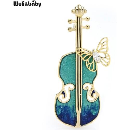 Wuli&baby Starry Enamel Violin Brooches For Women Unisex Music Instrument Party Office Brooch Pin Gifts