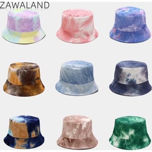 Zawaland New Tie-Dyed Corduroy Fisherman Hat Women Autumn Winter Outdoor Foldable Basin Cap Fashion Double-Sided Casual Sun Hat