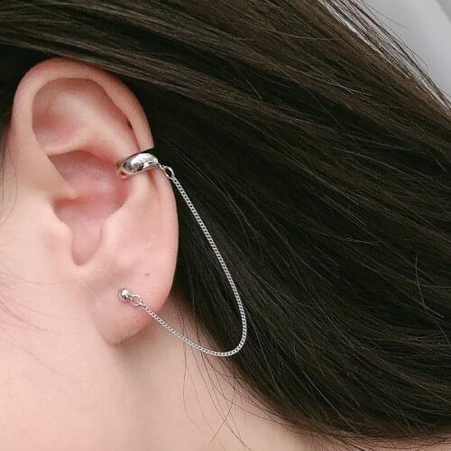 925 sterling silver earring personality design Line chain tassel Earring Zircon Star Ear clip fashion woman girl ear jewelry