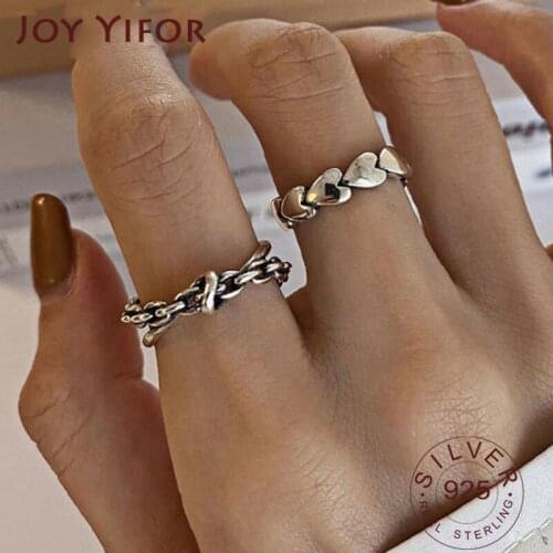 925 Sterling Silver LOVE Heart Rings for Women New Trends Creative Chain Cross Geometric Thai Silver Party Jewelry Gifts
