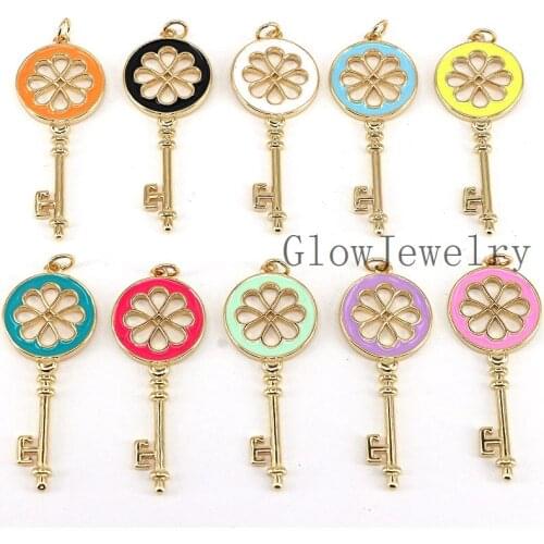 10Pcs,New Design Enamel Colorful Filigree Key Shape Pendant, Gold Filled Enamel Charm,Enamel Jewelry Findings