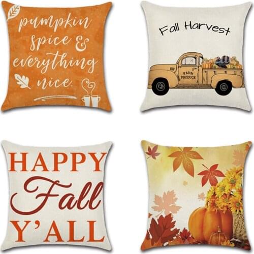 2pcs Thanksgiving theme Pillow Cases Happy Fall Y'all Cotton Linen Sofa autumn pumpkin car harvest Cushion Cover Home Decor
