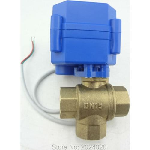 3 way DN15(reduce port) motorized ball valve, electric ball valve(L port), motorized valve, M8-MV-3-15-L-12V-R01-1