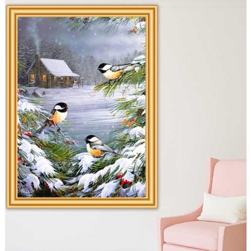 5D Diy Diamond Painting Animals Full Drill Square Diamond Embroidery Birds Snow Mosaic Picture of Rhinestones Home Decor Gift