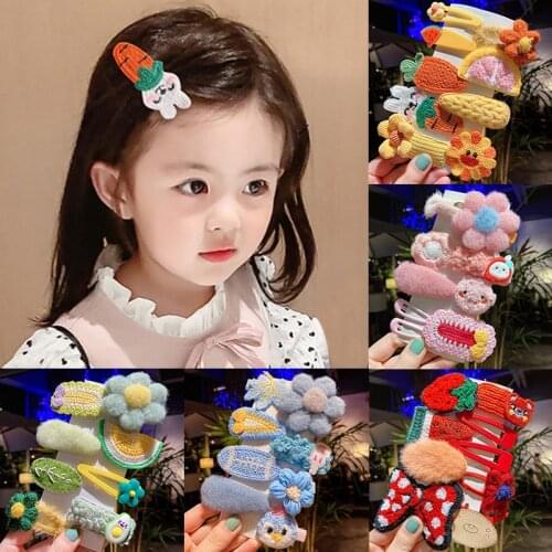 8 PCS Set Korean Cute Candy Color Hairpin For Child Girl Plush Wool Duck Rabbit Fruit Flower Kawaii Hair Clip Accessories