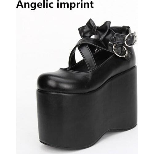Angelic imprint woman mori girl lolita cosplay shoes lady high trifle heels wedges pumps platform women single Performance shoes
