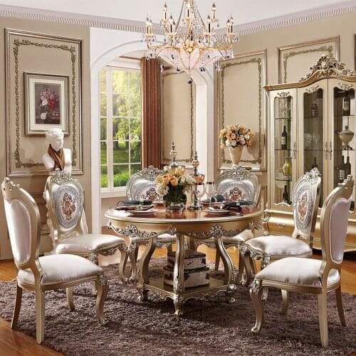 Baijiahui European style solid wood and chair combination six person small luxury new classic round dining table