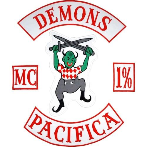 Large DEMONS PACIFICA MC biker Patch iron on BACKING Embroidered for clothing jeans