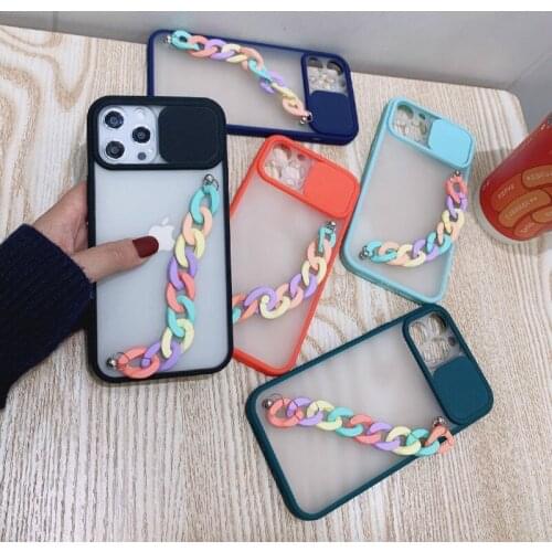Slide Camera Lens Protection Phone Case for huawei P Smart 2021 Y7A 3D Wrist Chain phone case for huawei y7a y 7a p smart 2021
