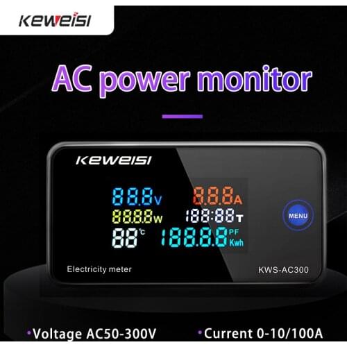 LCD Digital Panel Wattmeter Energy Power Meter Voltage Voltmeter Current Ammeter Frequency Indicator AC 50-300V