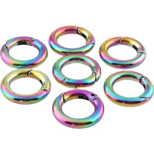 Zinc Alloy Colorful Plated Spring Gate Rings Round Push O-Ring Buckles Clips Carabiner Purses Handbags Rainbow Color Inner 1/2