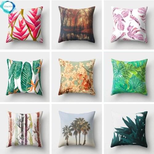 Green Plant Floral Turtle Leaf Landscape Printed Polyester Throw Pillow Cover Cushion Cover Decorative for Sofa Car Home Decor