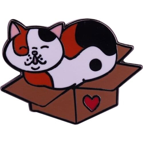 Cute sleeping cat Brooch Kitty On Box Enamel Pin Love Pet present Badge Jewelry