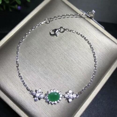 925 Pure silver inlaid with natural emerald bracelet Japanese and Korean fashion style Baijiebao birthday gift