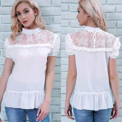 Lace Shirt WomenS Solid Color Hollow Loose And Thin All-Match Ruffled Chiffon