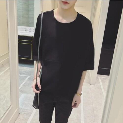 Hot Summer new irregular stitching men five-point sleeves t-shirt Korea personality loose t shirt hair stylist tshirt costume