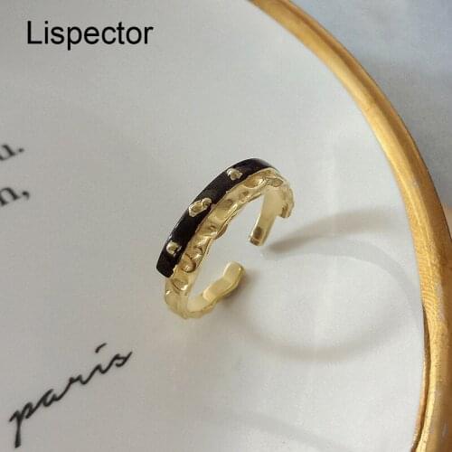 Lispector 925 Sterling Silver Irregular Sea Rings for Women Men Minimalist Gold Black Matching Ring Unisex Jewelry Couple Gifts