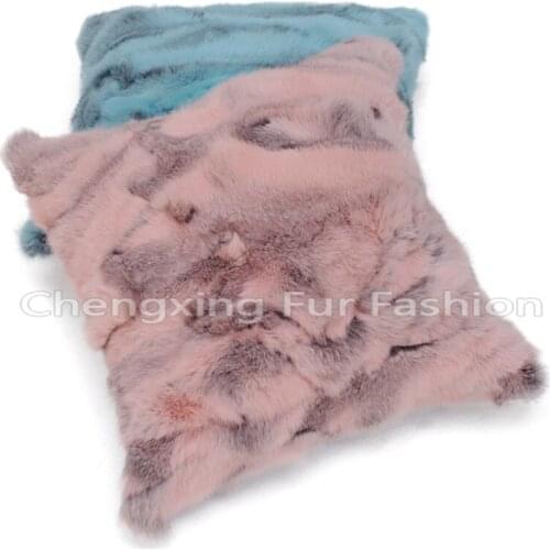 CX-D-17H 40X40CM Brown Colour Patchwork Fashion Genuine Rabbit Fur Cushion Cover