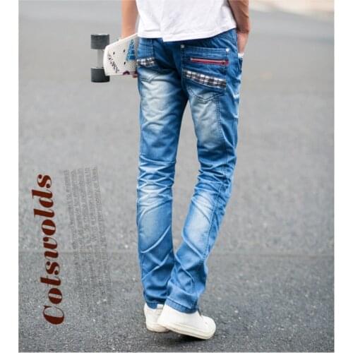Mens Jeans 2021New Casual Slim Fit Blue Ripped Jeans Back Pocket Lattice Men Designer Jeans for Men