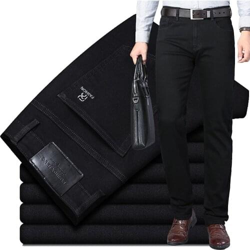 2021 Autumn Regular Fit Black Blue Jeans Classic Style Business Casual Stretch Denim Brand Pants Male Jean Trousers