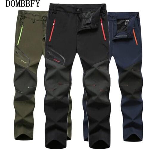Men Autumn Winter Elastic Jogging Pants Waterproof Quick Dry Warm Softshell Fleece Pants Male Outdoor Trousers Casual Cargo Pant