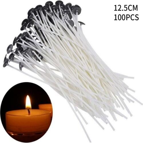 100pcs Set Candle Wicks Smokeless Wax Pure Cotton Core 12.5cm Diy Candle Making Pre-waxed Wicks For Party Supplies