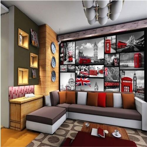 Beibehang mural wallpaper Retro Grey Red Bar KTV leisure personalized Wallpaper British Art 3d photo wallpaper for walls