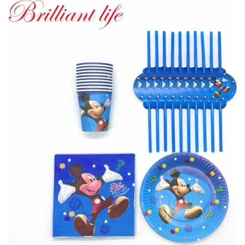 New Sale 50pcs/lot Disney Mickey Mouse Theme Kids Birthday Party Cup Plate Napkin Straw Event Party Dish Paper Tableware Supply