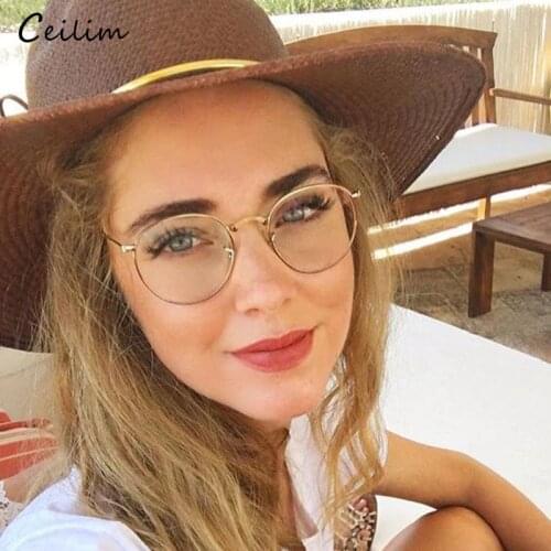 Computer Glasses 2020 Spectacle Frames Anti Blue Light Goggles Metal Eyeglasses Frame Women Round Clear Lens Fake Glasses