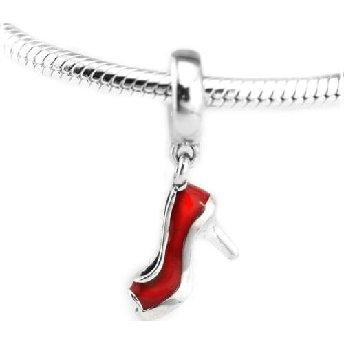 Fits Pandora Bracelet 925 Sterling Silver Red Stiletto Dangle Charms Beads DIY Jewelry Making for Women Berloque