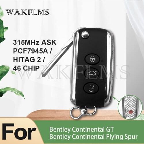 3btn Remote Flip Car Key Smart System 315MHz 433MHz For Bentley for Continental GT Flying Spur with PCF7945A HITAG 2 46 chip