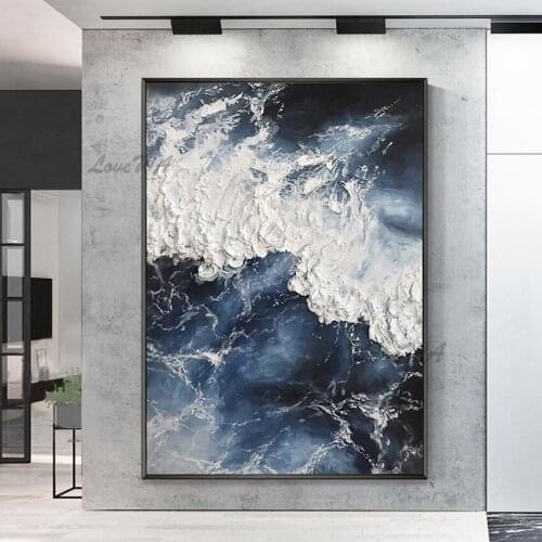 Knife Textured Thick Acrylic Art Sea Wave Canvas Oil Painting Large Size 3D Abstract Canvas Wall Art Showpieces For Home