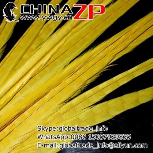 Made in CHINAZP Factory 100pcs/lot Size 20-22inch(50-55cm) Dyed Yellow Ringneck Pheasant Tail Feathers