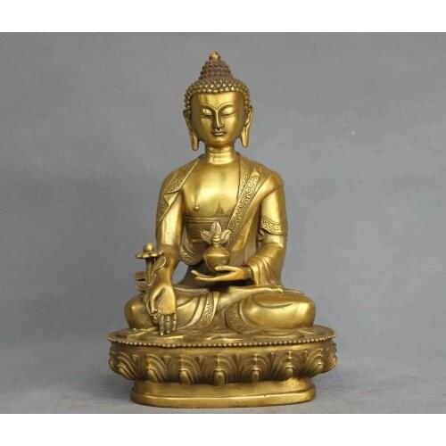 8" Tibet Pure Bronze Medicine Buddha Bhaisajyaguru Statue