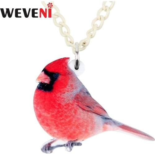 WEVENI Acrylic Anime Northern Cardinal Bird Necklace Pendant Sweater Chain Funny Animal Jewelry For Women Girls Teen Gift Bijoux