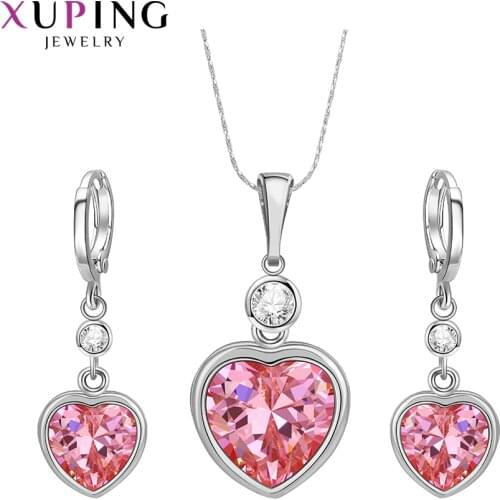 Xuping Jewelry Fashion Charms Style Women Jewelry Set with High Quality Heart Shaped Cubic Zircon 64589