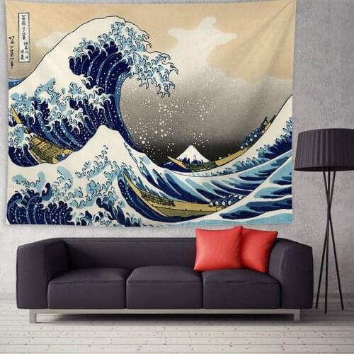 Japan Kanagawa Waves Printed Tapestry Whale Arowana Wall Hanging large area Tapestries Boho Bedspread Yoga Mat Blanket