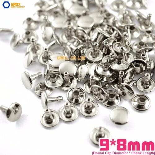500 set 9*8mm Silver Double Cap Round Rapid Rivet Punk Rock Leathercraft Rivet