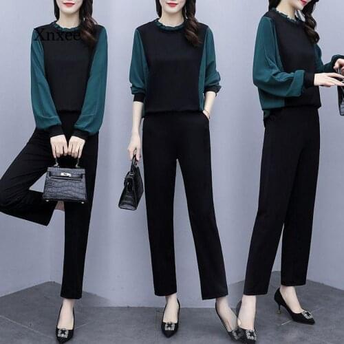 Spring Fashion Straight Trousers Outfits Fashion All Match Two Piece Suit Women Long Sleeve Blouses Trousers Commute Clothing