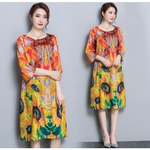 Summer Casual Print Short Sleeve Beach Midi Dress 2021 Women Vintage Loose 3XL Plus Size Elegant Sundress Bodycon Party Vestidos