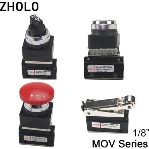 1/8" 3 Port 2 Pos Roller Solenoid Valve Pneumatic MOV-02/03A/01/03 Rotary Reset Push Button 25/30mm Manual Valve Normal Closed