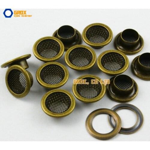 100 Set 12*7*5mm (Outer diameter * Inner diameter * Height) Antique Brass Round Eyelet Grommet with Steel Mesh Inside